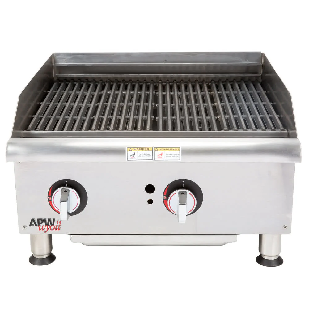 APW GCB-24I Champion Gas Countertop Charbroiler, Radiant, 2 Burners, 24"