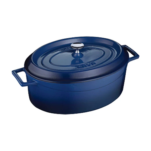 Arcata 081840 Cast Iron Oval Casserole Dish w/ Lid, Blue, 5 qt. - Image 2