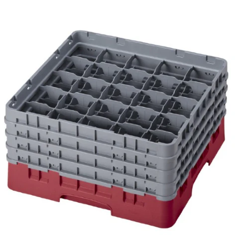 Cambro 25S900416 Camrack Full Size Glass Rack w/ 4 Extenders, 25 Compartment, Cranberry