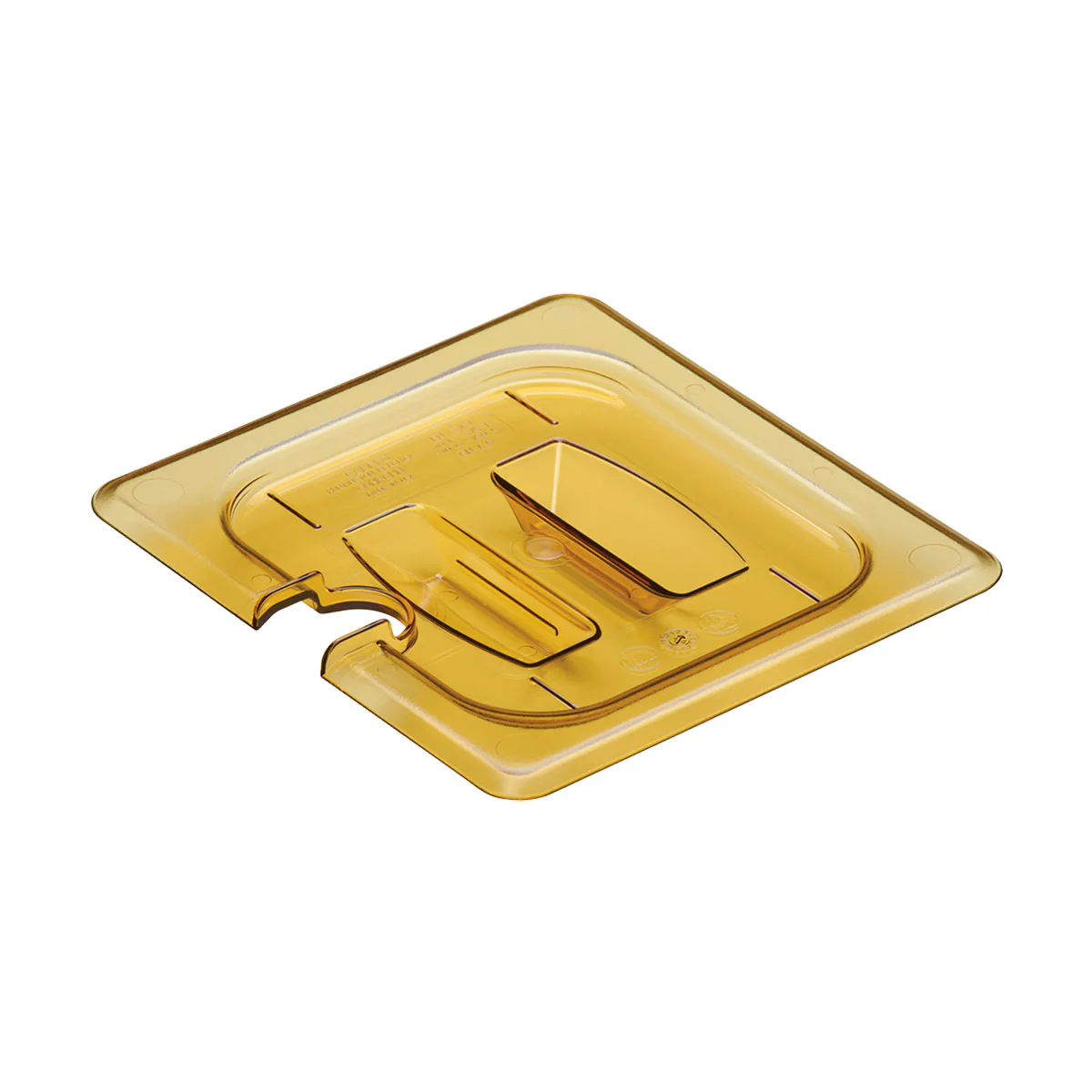 Cambro 60HPCHN150 H-Pan High Heat Notched Food Pan Lid w/ Handle, Amber, 1/6 Size