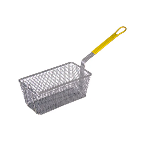 Culinary Essentials 859087 Deep Fryer Basket, 16 3/4" x 8 3/8" x 6", Yellow Coated Handle