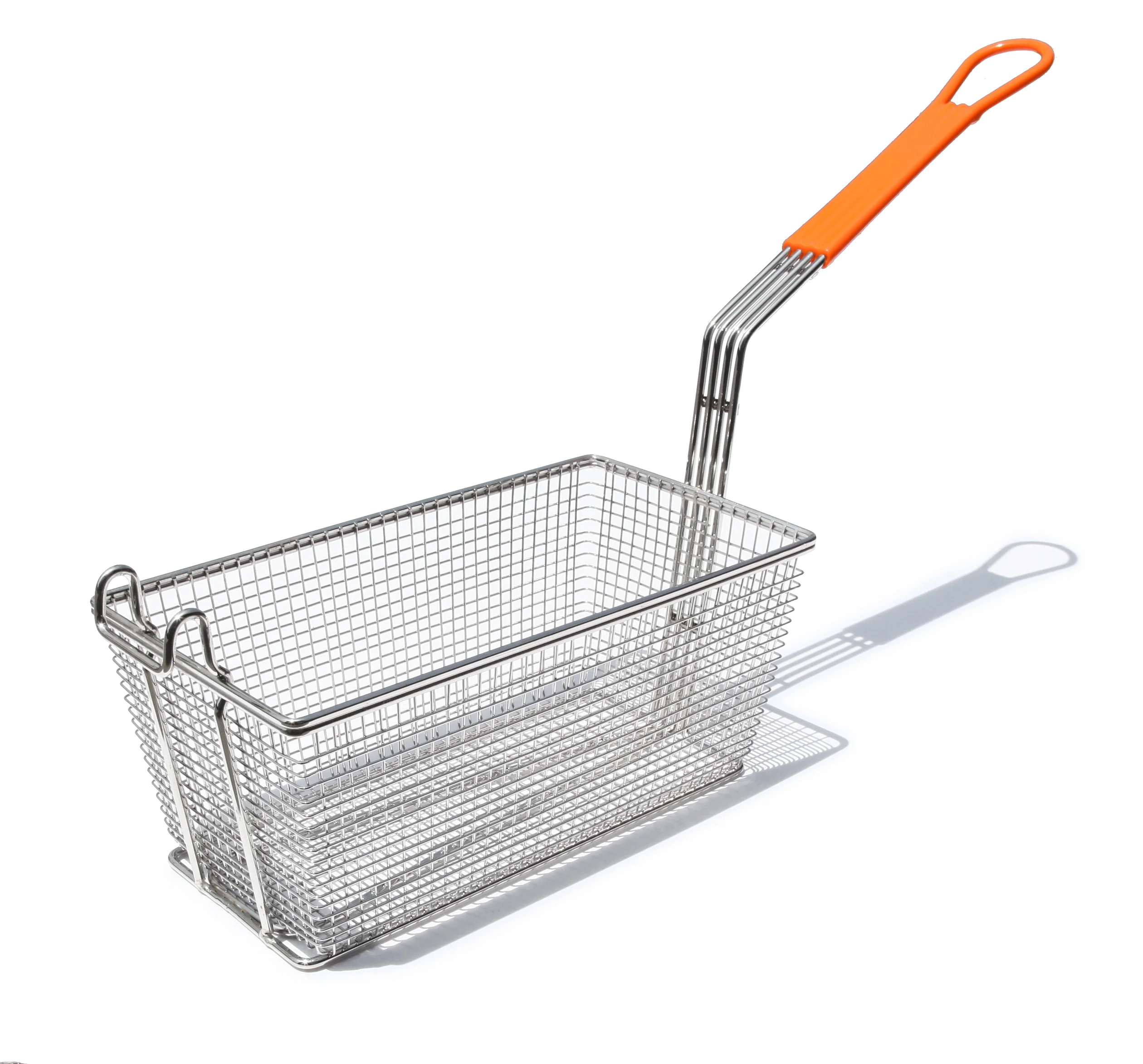 Culinary Essentials Deep Fryer Basket, 12 1/8" x 6 5/16" x 5 15/16", Orange Coated Handle